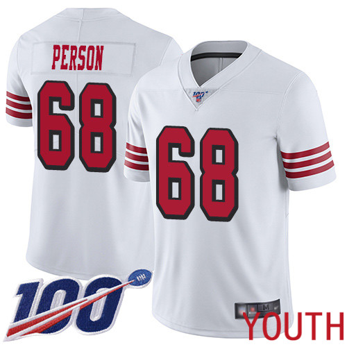 San Francisco 49ers Limited White Youth Mike Person NFL Jersey #68 100th Season Rush Vapor Untouchable